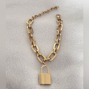 Gold Chain Bracelet with Padlock Charm
